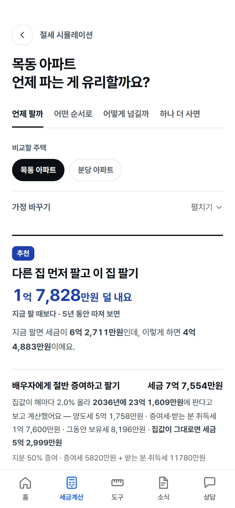 언제 팔까 비교 화면