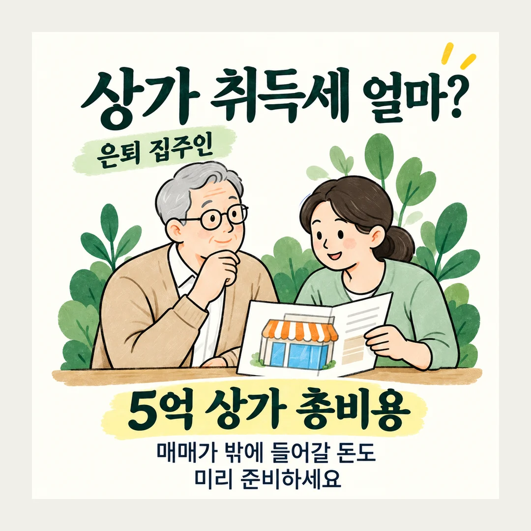 상가 취득세 얼마? 은퇴 집주인 5억 상가 총비용 매매가 밖에 들어갈 돈도 미리 준비하세요