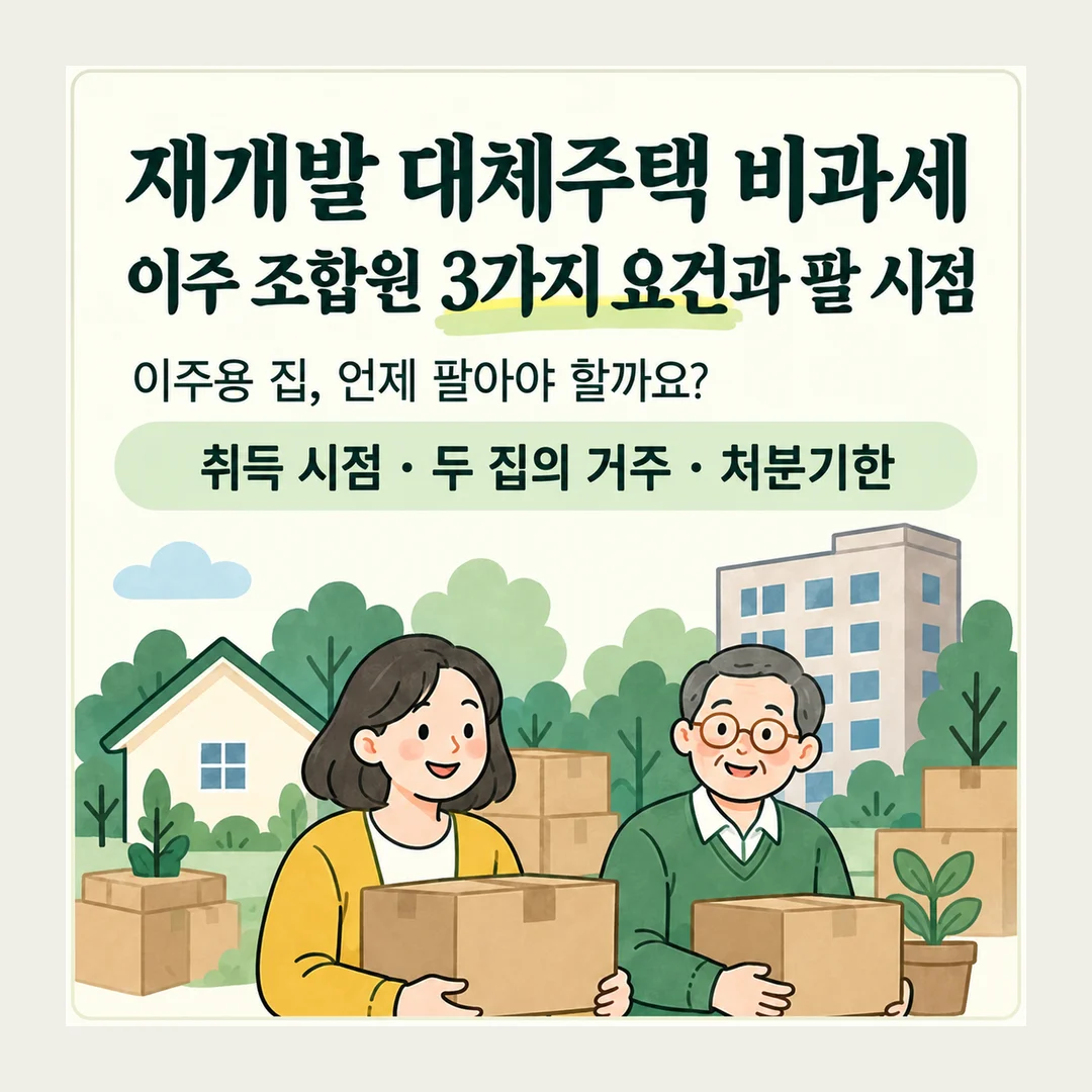 재개발 대체주택 비과세 이주 조합원 3가지 요건과 팔 시점 이주용 집, 언제 팔아야 할까요? 취득 시점 · 두 집의 거주 · 처분기한